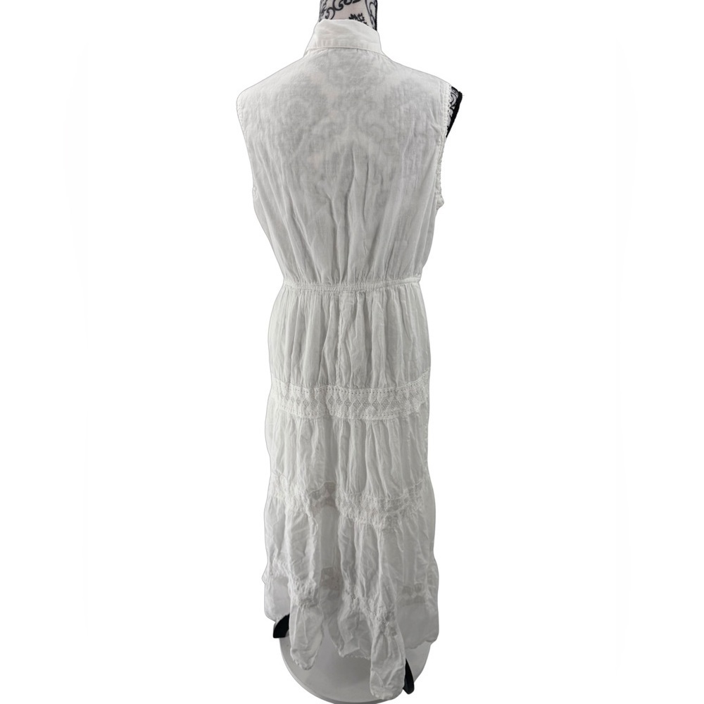 Magic White Eyelet Maxi Dress Collared Button Front Tiered Lace Boho Cottagecore - Picture 5 of 11